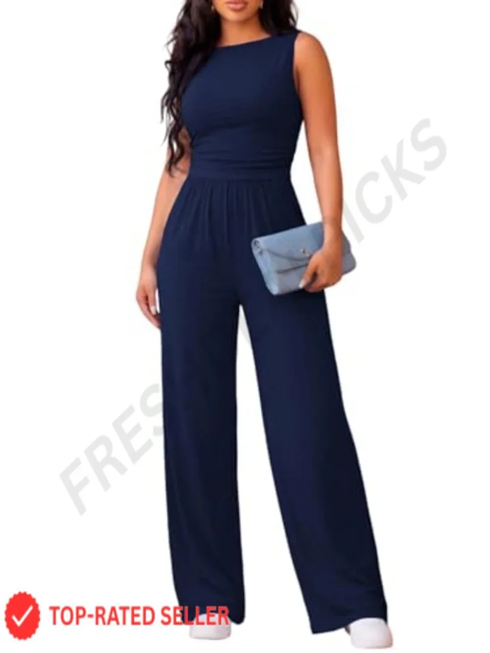 Sleeveless Wide Leg Jumpsuit with Pockets, Tummy Control One Piece